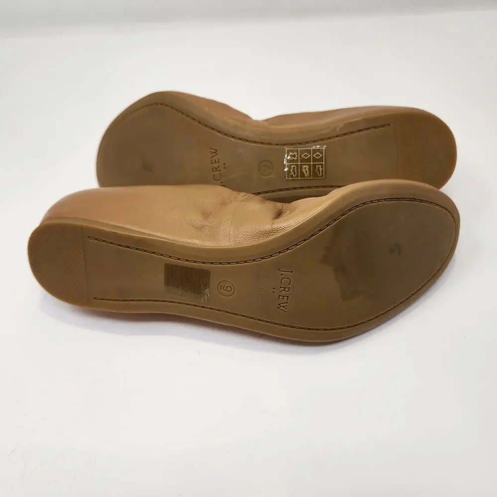 J Crew Women Anya Tan Leather Ballet Flats Size 9 Slip On Shoes Classic Neutral - Picture 8 of 9
